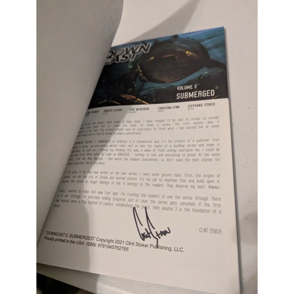Downcast Submerged Comic Novel, Signed By Clint Stoker